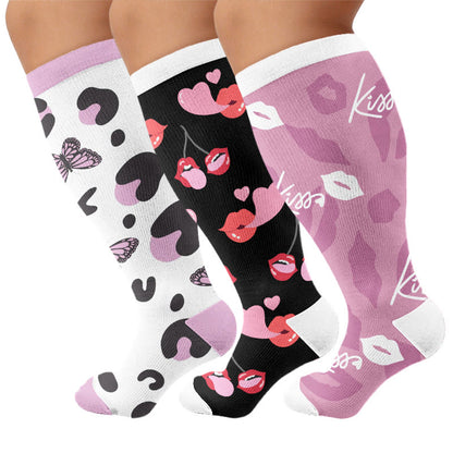 Plusock Plus Size Butterfly Kiss Print Compression Socks - Multicolor(3 Pairs) - 4XL - image 1