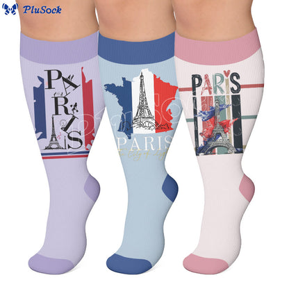 Plusock Plus Size Eiffel Tower Print Compression Socks - image 0