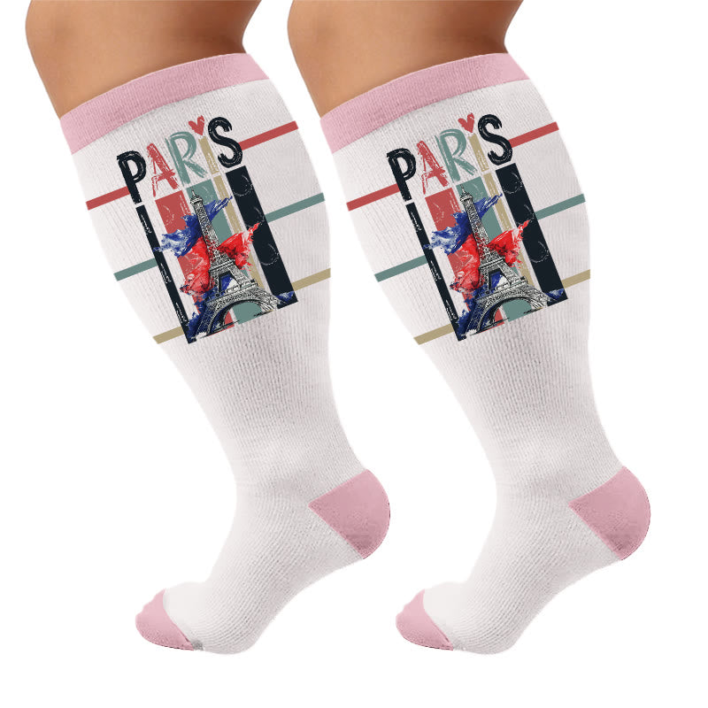 Plusock Plus Size Eiffel Tower Print Compression Socks - Letters(1 Pair) - 4XL - image 7