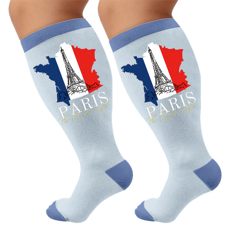 Plusock Plus Size Eiffel Tower Print Compression Socks - Flag(1 Pair) - 4XL - image 6
