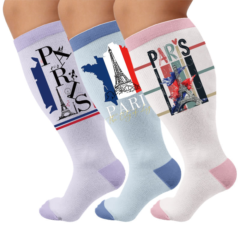 Plusock Plus Size Eiffel Tower Print Compression Socks - Multicolor(3 Pairs) - 4XL - image 1