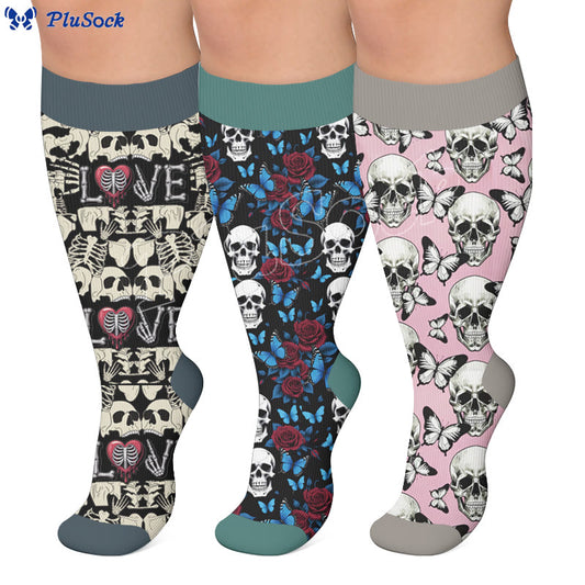 Plusock Plus Size Fun Skull Print Compression Socks - image 0