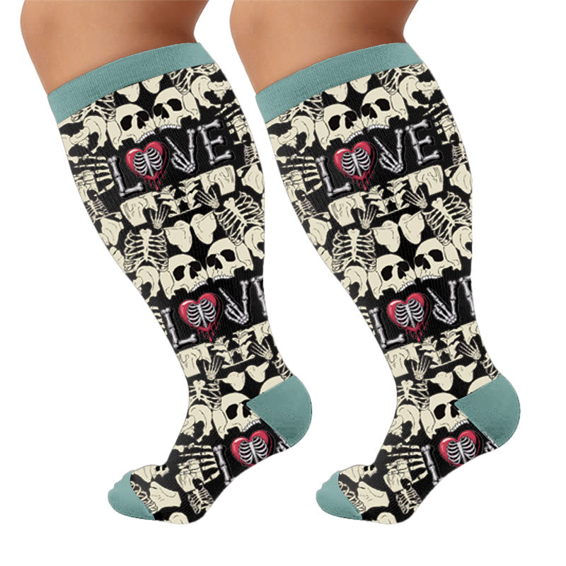 Plusock Plus Size Fun Skull Print Compression Socks - Love(1 Pair) - 4XL - image 5