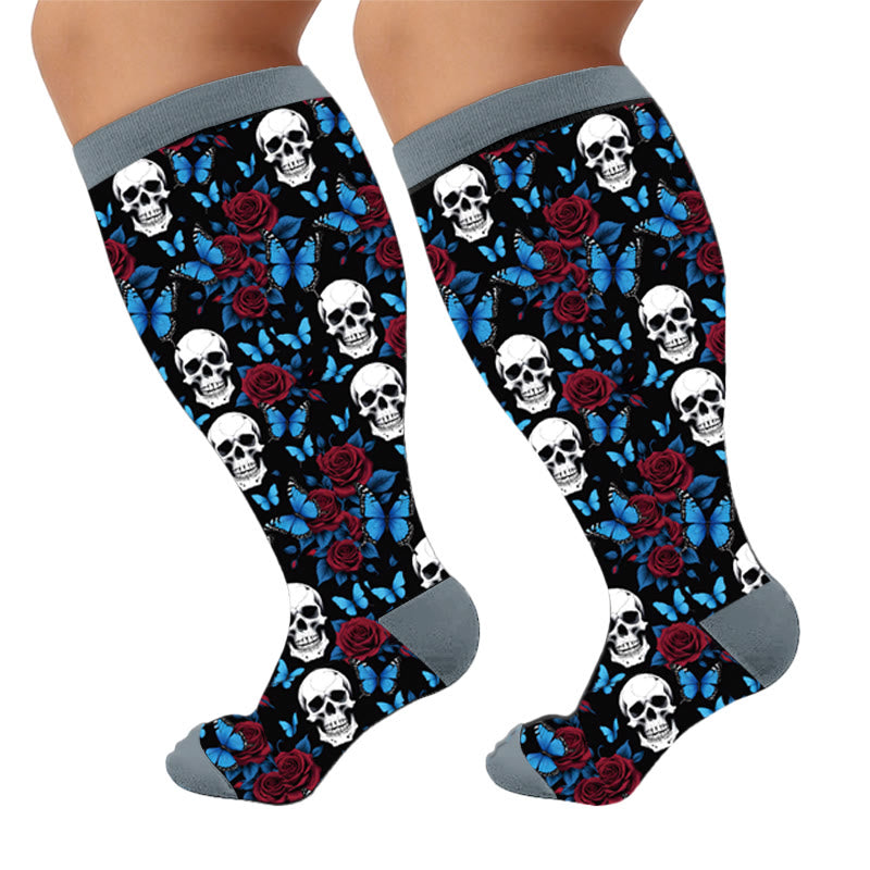 Plusock Plus Size Fun Skull Print Compression Socks - Butterfly(1 Pair) - 4XL - image 6