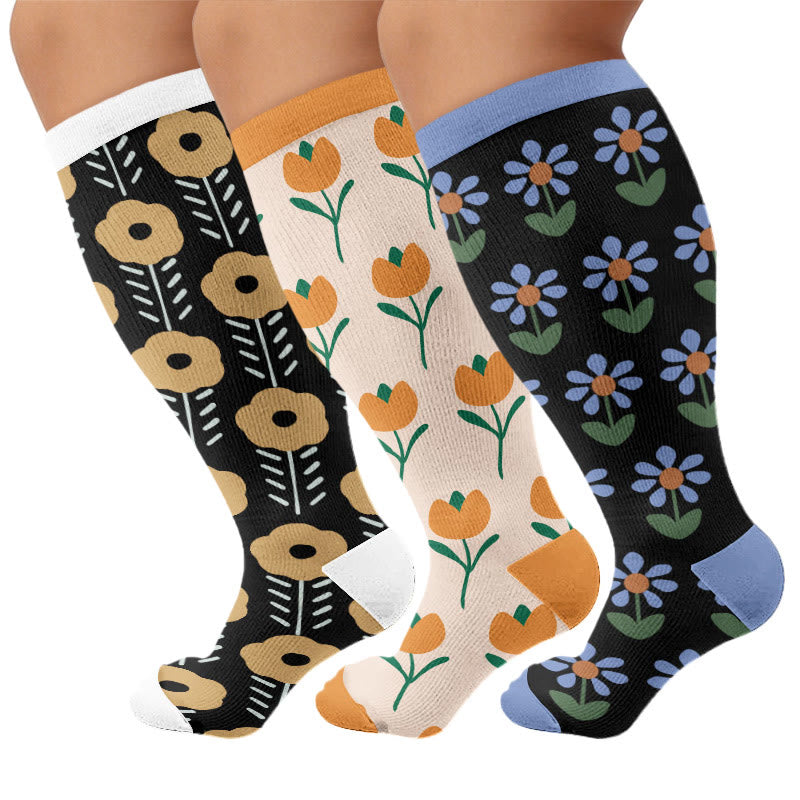 Plusock Plus Size Vintage Inspired Compression Socks - Multicolor(3 Pairs) - 4XL - image 1