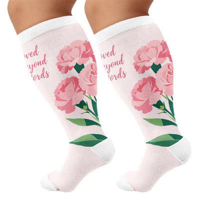 Plusock Plus Size Mother's Day Floral Compression Socks - Pink(1 Pair) - 4XL - image 6