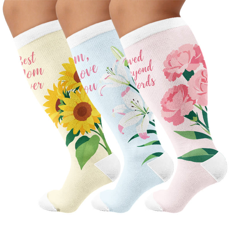 Plusock Plus Size Mother's Day Floral Compression Socks - Multicolor(3 Pairs) - 4XL - image 1