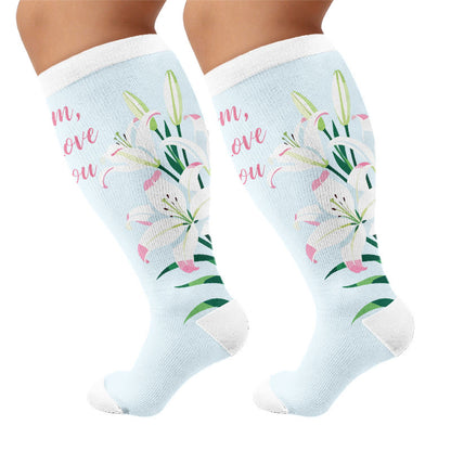 Plusock Plus Size Mother's Day Floral Compression Socks - Blue(1 Pair) - 4XL - image 5