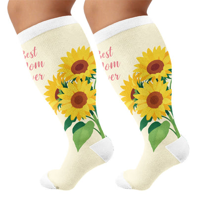 Plusock Plus Size Mother's Day Floral Compression Socks - Apricot(1 Pair) - 4XL - image 7