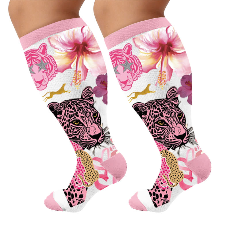 Plusock Plus Size Fun Textured Print Compression Socks - Floral(1 Pair) - 4XL - image 7