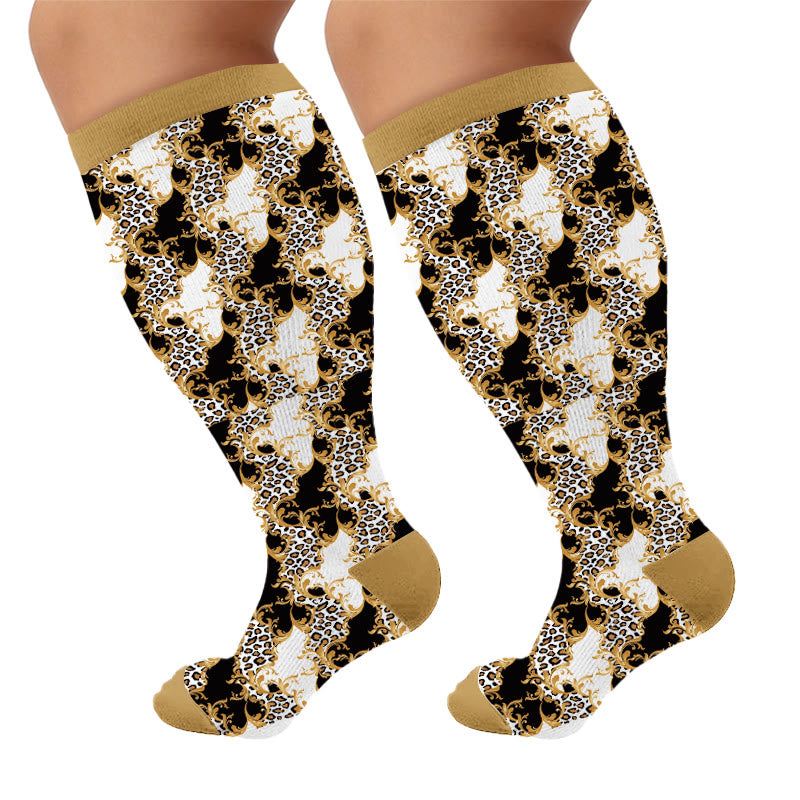 Plusock Plus Size Fun Textured Print Compression Socks - Leopard(1 Pair) - 4XL - image 5
