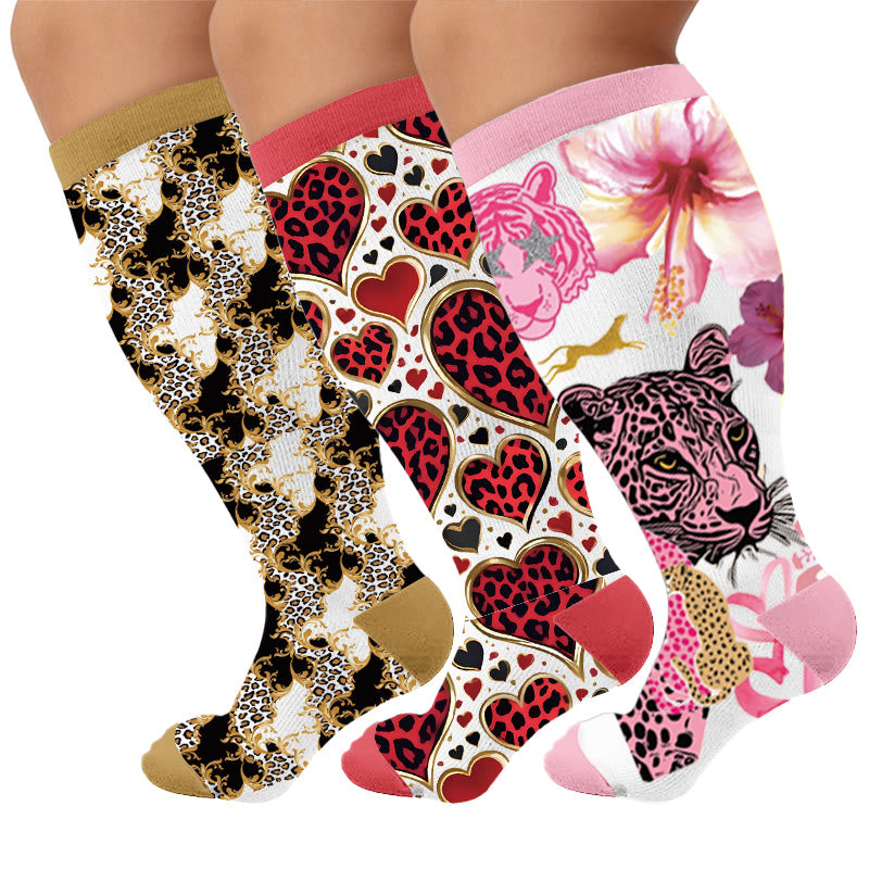 Plusock Plus Size Fun Textured Print Compression Socks - Multicolor(3 Pairs) - 4XL - image 1