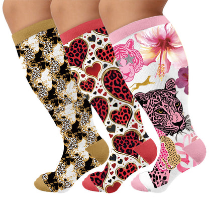 Plusock Plus Size Fun Textured Print Compression Socks - Multicolor(3 Pairs) - 4XL - image 1