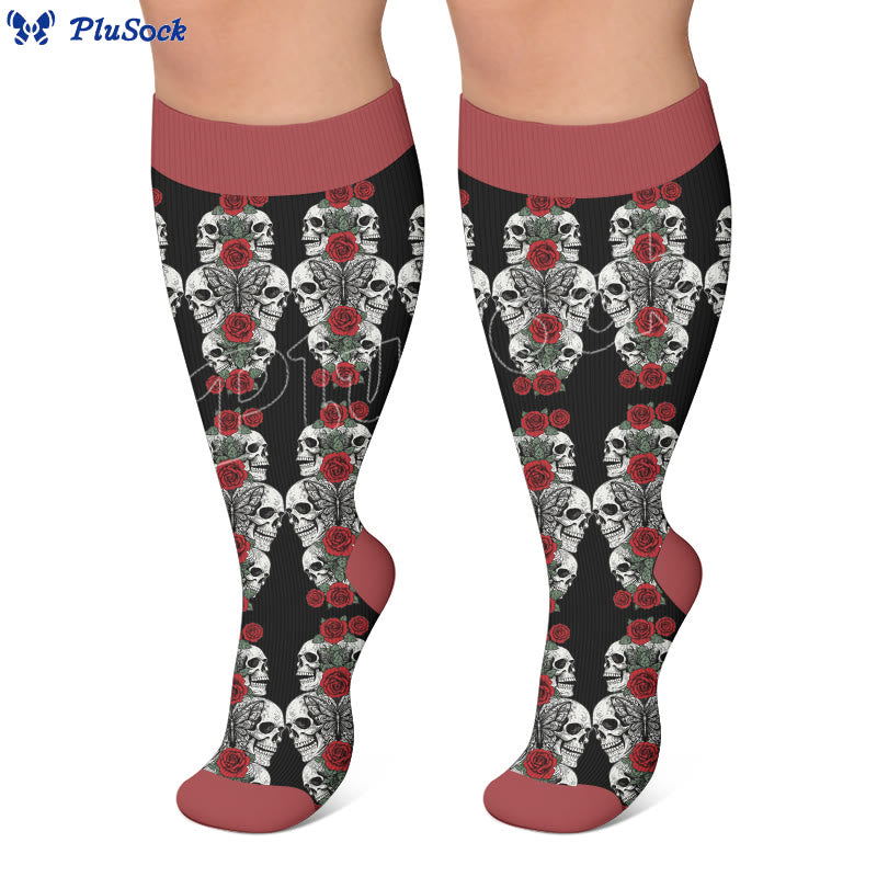 Plusock Plus Size Retro Skull Print Compression Socks - image 2
