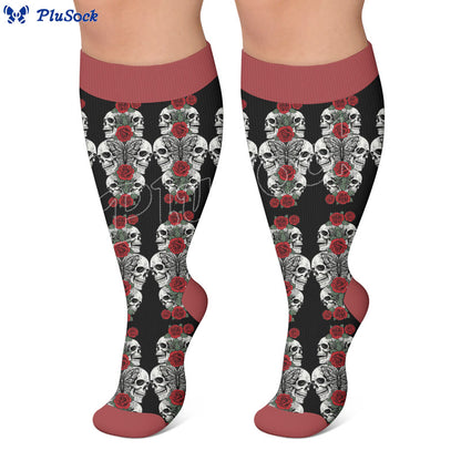 Plusock Plus Size Retro Skull Print Compression Socks - image 2