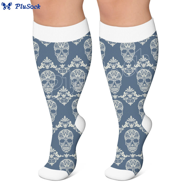 Plusock Plus Size Retro Skull Print Compression Socks - image 4