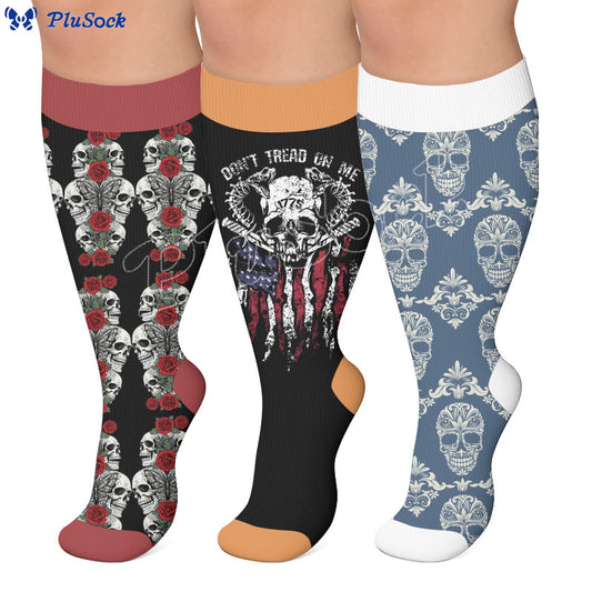 Plusock Plus Size Retro Skull Print Compression Socks - image 0