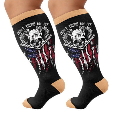 Plusock Plus Size Retro Skull Print Compression Socks - Flag(1 Pair) - 4XL - image 6