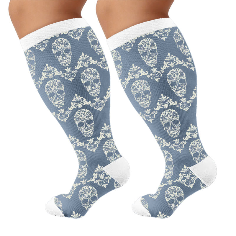 Plusock Plus Size Retro Skull Print Compression Socks - Skull(1 Pair) - 4XL - image 7