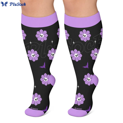 Plusock Plus Size Floral Skull Compression Socks - image 3