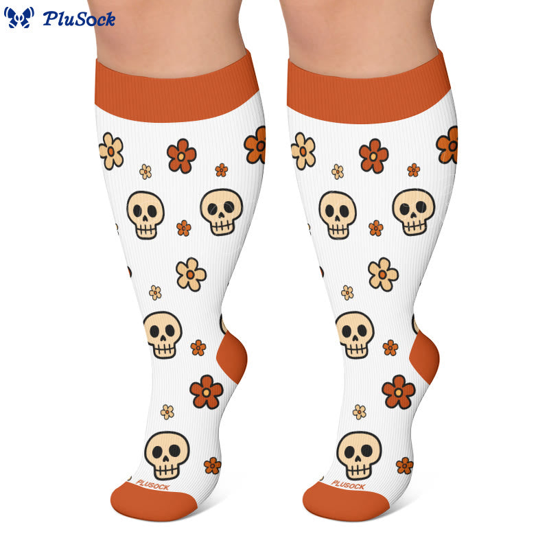 Plusock Plus Size Floral Skull Compression Socks - image 2