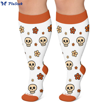 Plusock Plus Size Floral Skull Compression Socks - image 2