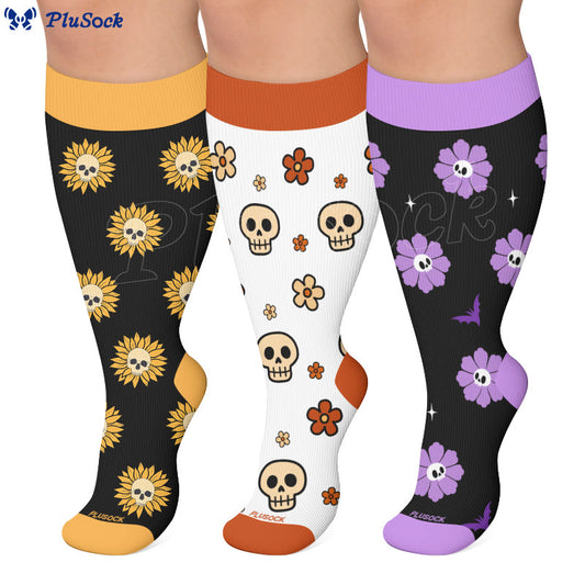 Plusock Plus Size Floral Skull Compression Socks - image 0