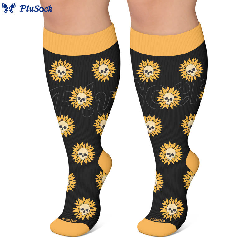 Plusock Plus Size Floral Skull Compression Socks - image 4