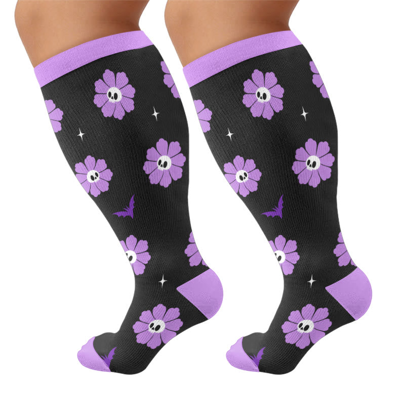 Plusock Plus Size Floral Skull Compression Socks - Purple(1 Pair) - 4XL - image 5