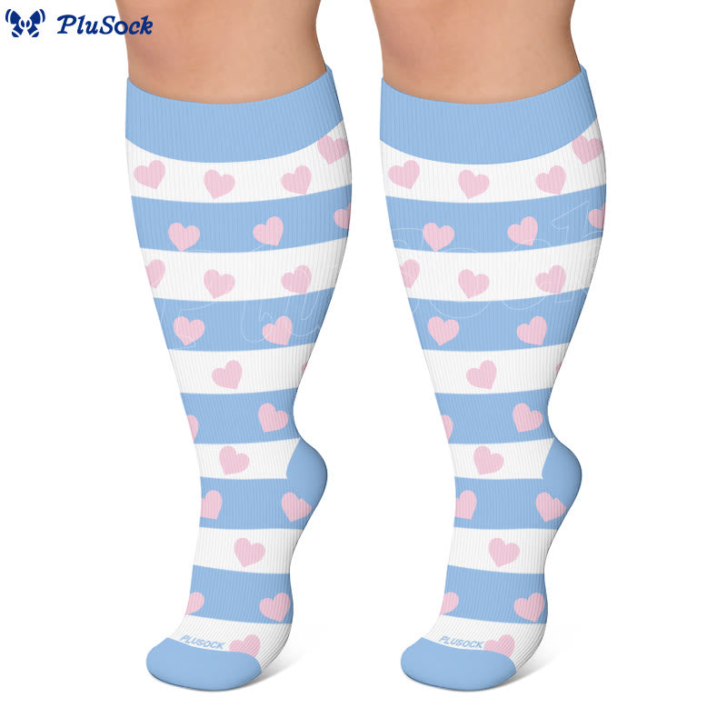 Plusock Plus Size Heart Daisy Stripe Compression Socks - image 2