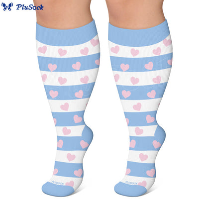 Plusock Plus Size Heart Daisy Stripe Compression Socks - image 2
