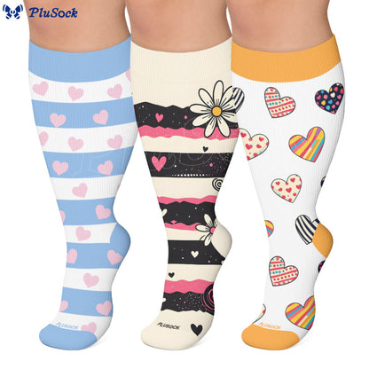 Plusock Plus Size Heart Daisy Stripe Compression Socks - image 0