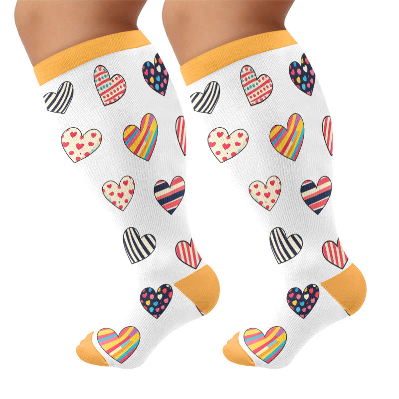 Plusock Plus Size Heart Daisy Stripe Compression Socks - White(1 Pair) - 4XL - image 7