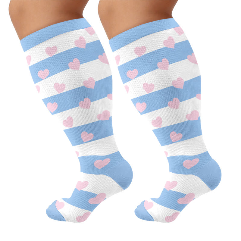 Plusock Plus Size Heart Daisy Stripe Compression Socks - Blue(1 Pair) - 4XL - image 5