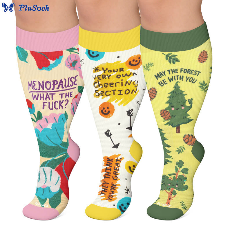 Plusock Plus Size Cheerful Doodles Compression Socks - image 0