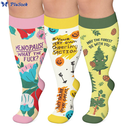Plusock Plus Size Cheerful Doodles Compression Socks - image 0