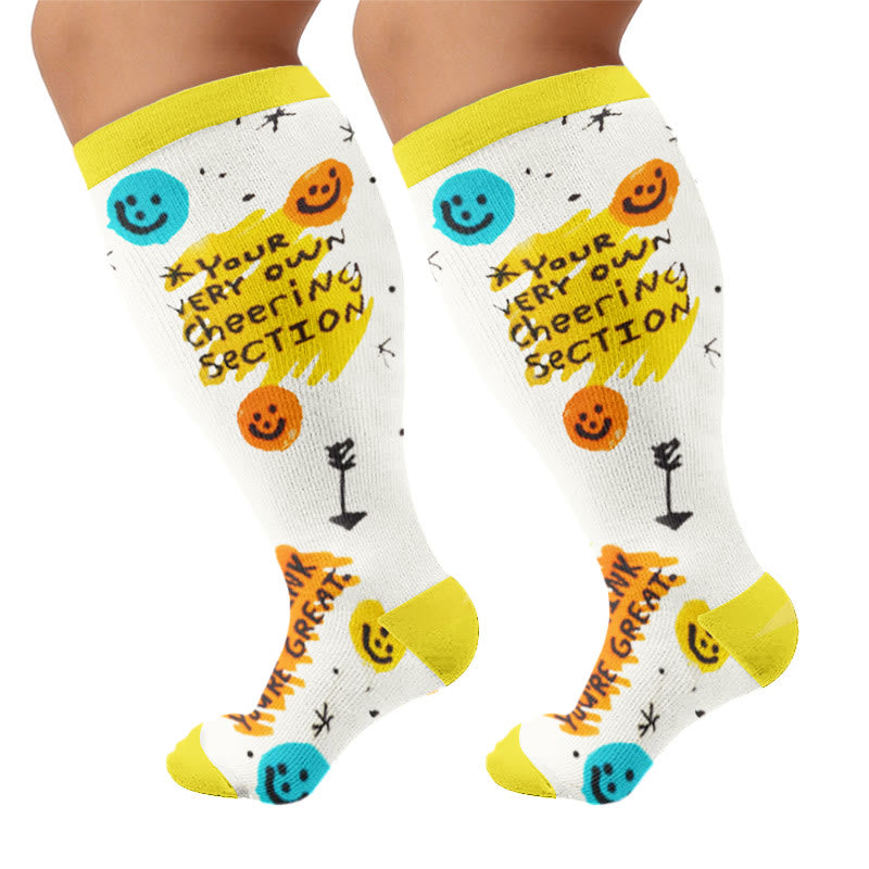 Plusock Plus Size Cheerful Doodles Compression Socks - White(1 Pair) - 4XL - image 6