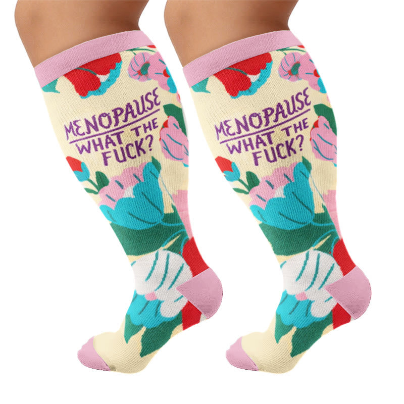 Plusock Plus Size Cheerful Doodles Compression Socks - Pink(1 Pair) - 4XL - image 7