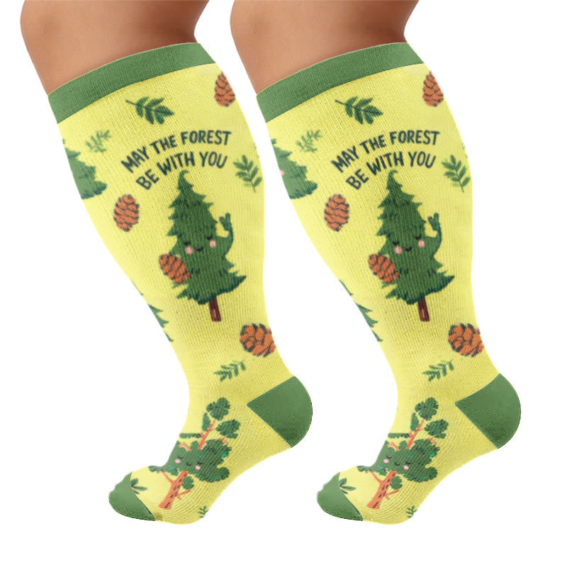 Plusock Plus Size Cheerful Doodles Compression Socks - Yellow(1 Pair) - 4XL - image 5