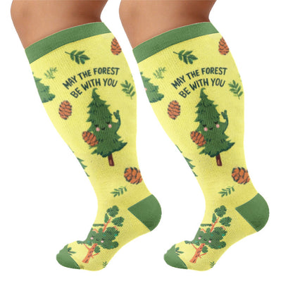 Plusock Plus Size Cheerful Doodles Compression Socks - Yellow(1 Pair) - 4XL - image 5
