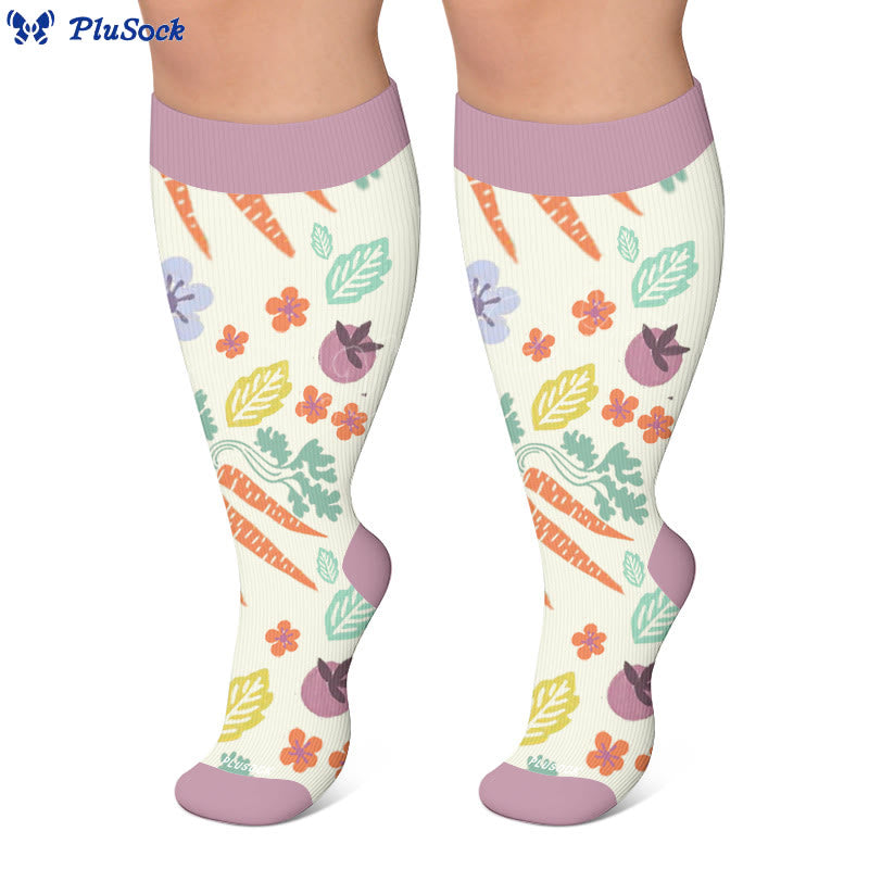 Plusock Plus Size Carrots Florals Egg Compression Socks - image 2