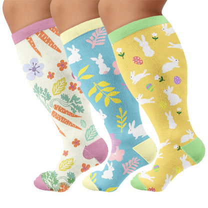 Plusock Plus Size Carrots Florals Egg Compression Socks - Multicolor(3 Pairs) - 4XL - image 1