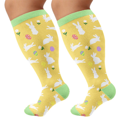 Plusock Plus Size Carrots Florals Egg Compression Socks - Yellow(1 Pair) - 4XL - image 5