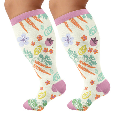 Plusock Plus Size Carrots Florals Egg Compression Socks - Purple(1 Pair) - 4XL - image 6