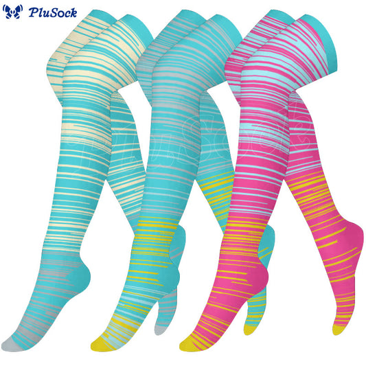 Plusock Bright Stripe Thigh High Compression Socks(3 Pairs) - image 0