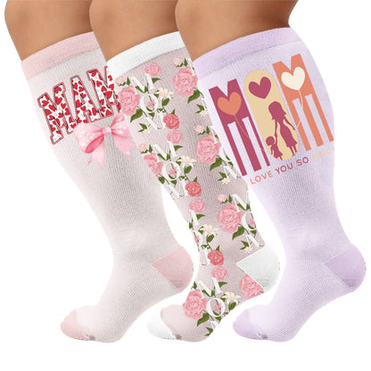 Plusock Plus Size Mother's Printed Compression Socks - Multicolor(3 Pairs) - 4XL - image 1