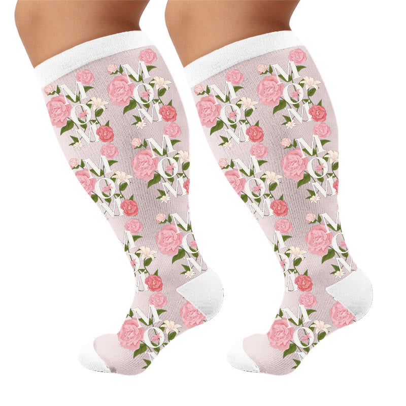 Plusock Plus Size Mother's Printed Compression Socks - Flowers(1 Pair) - 4XL - image 6