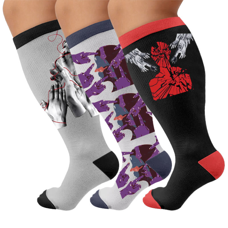 Plusock Plus Size Symptom Print Compression Socks - Multicolor(3 Pairs) - 4XL - image 1