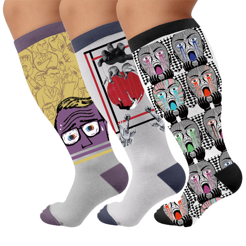 Plusock Plus Size Alzheimer's Print Compression Socks - Multicolor(3 Pairs) - 4XL - image 1