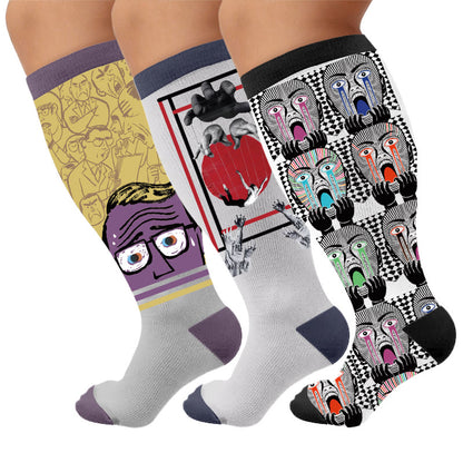 Plusock Plus Size Alzheimer's Print Compression Socks - Multicolor(3 Pairs) - 4XL - image 1